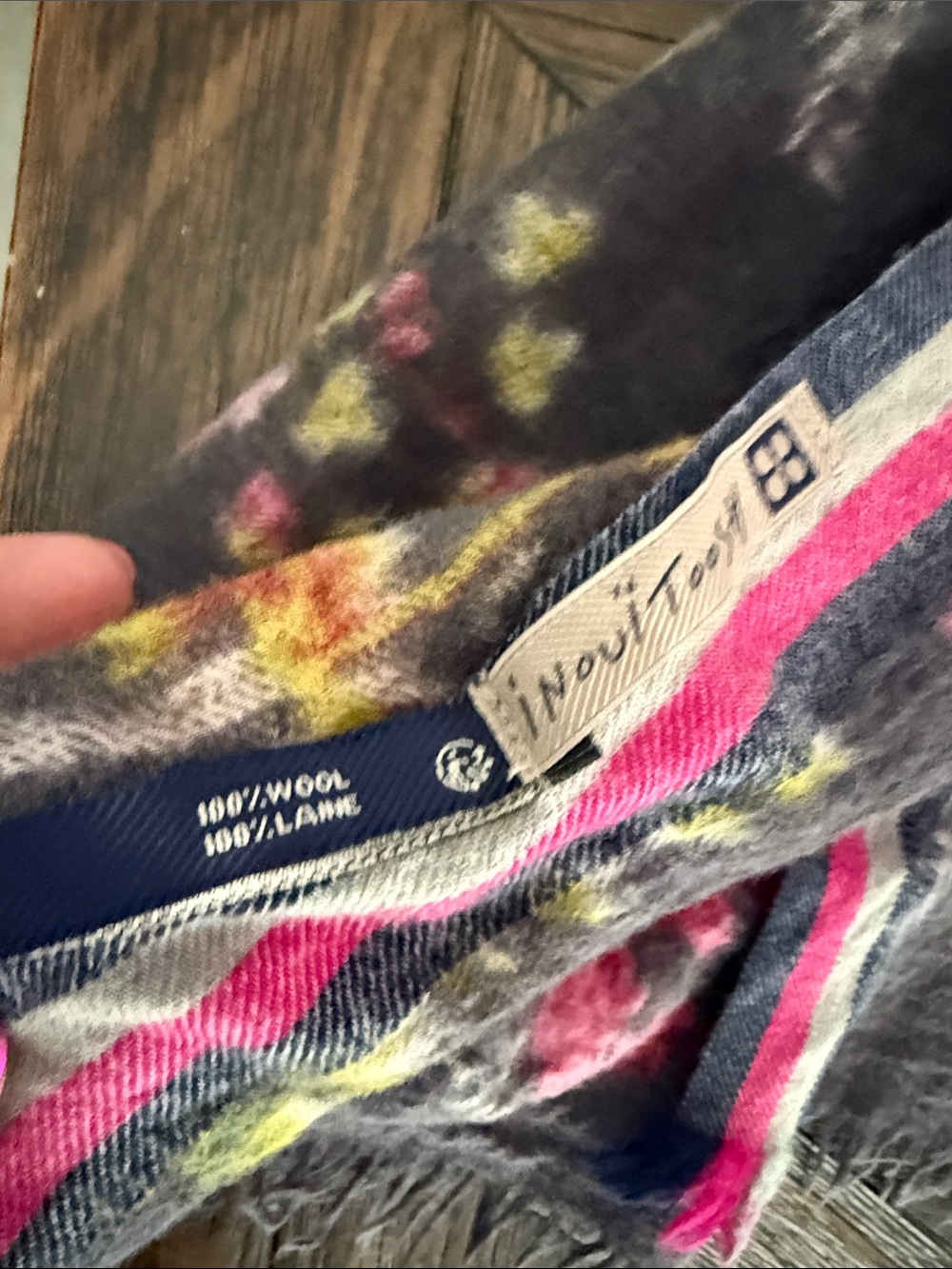 Inoui Toosh Paris French Wool Scarf Floral Botanical Wrap Shawl Charcoal Pink - Picture 5 of 7